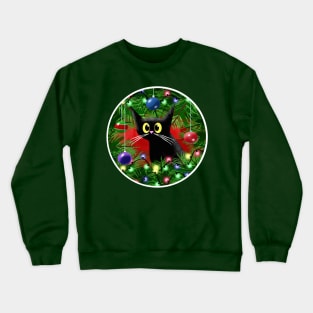 Cat and Christmas Tree Crewneck Sweatshirt